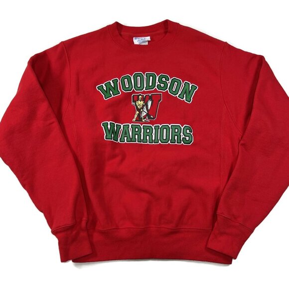 Champion Reverse Weave Woodson Warriors Sweatshirt Mens Small Red Pullover Crew - Picture 1 of 9